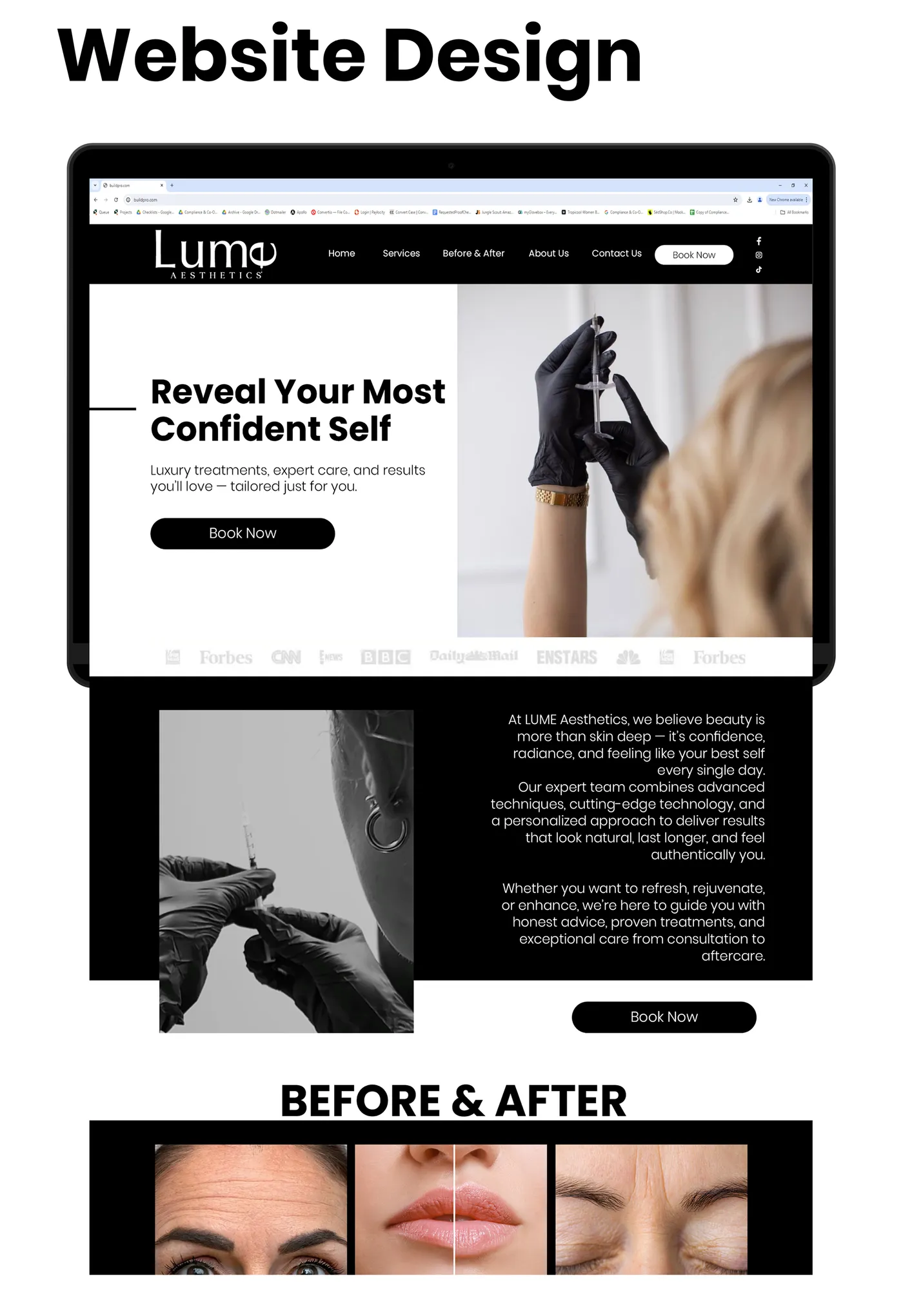 Lume Aesthetics website redesign on a laptop