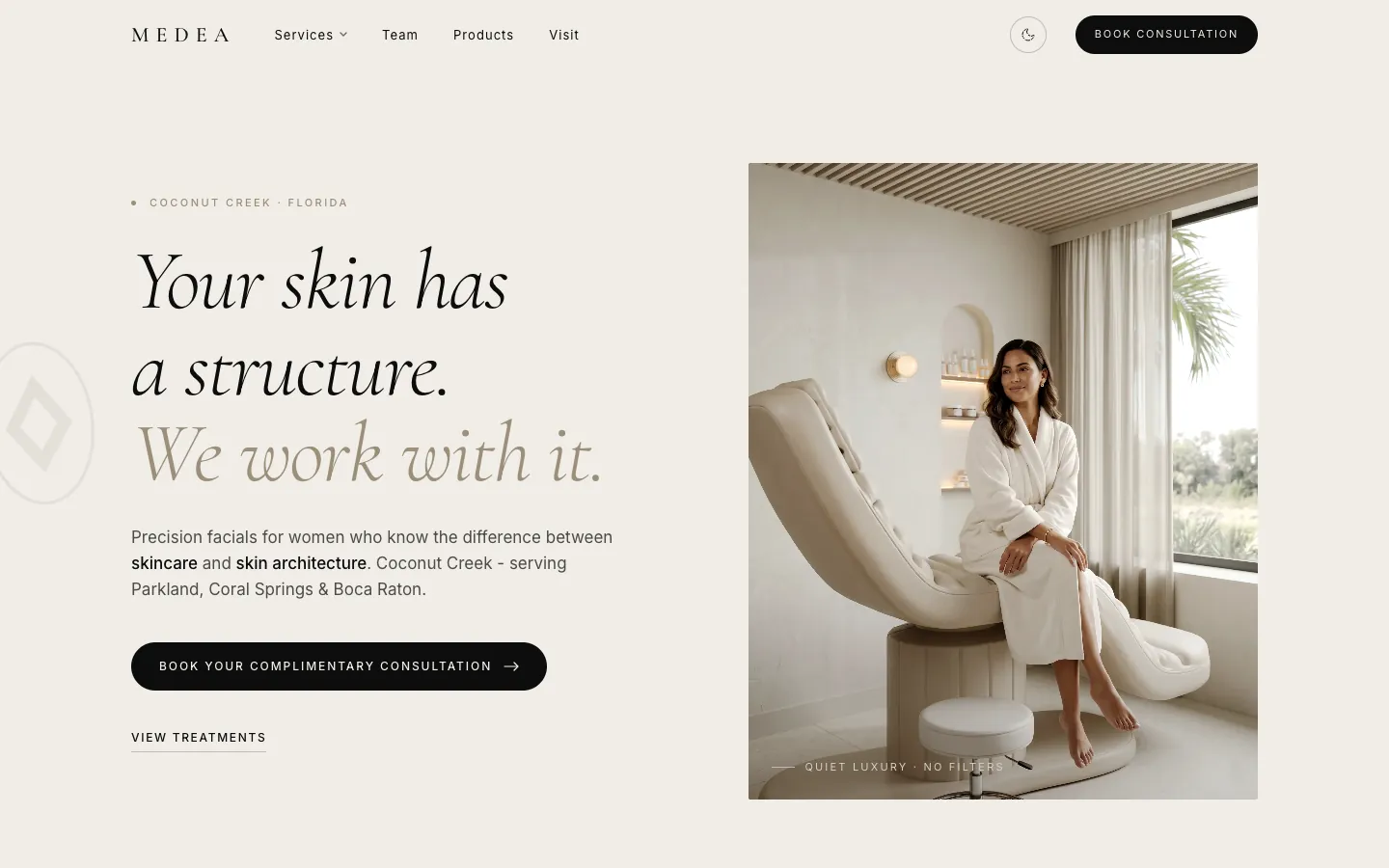 Medea Aesthetics landing page