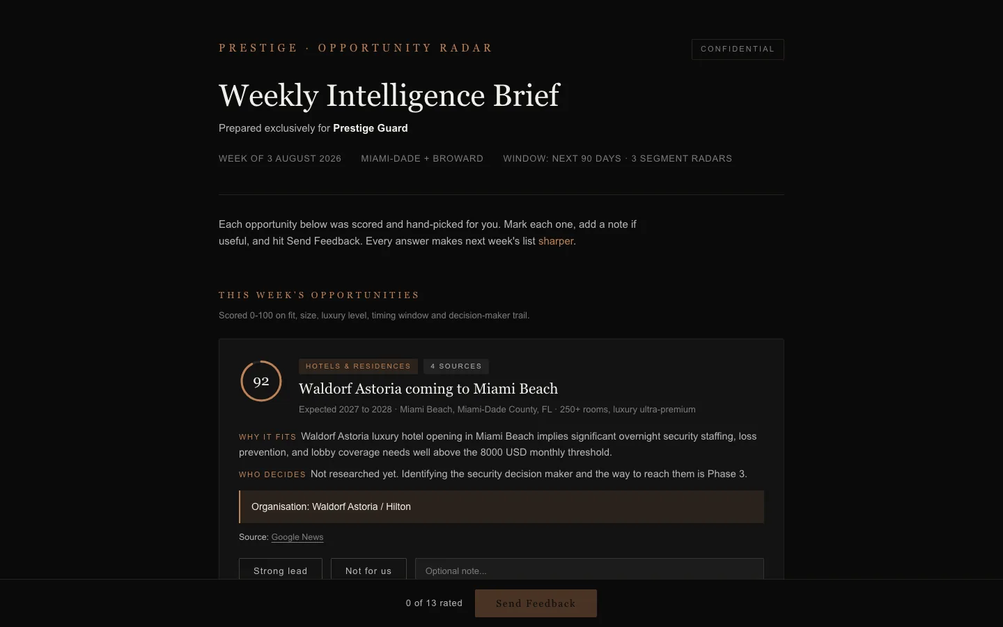 Prestige Opportunity Radar weekly brief